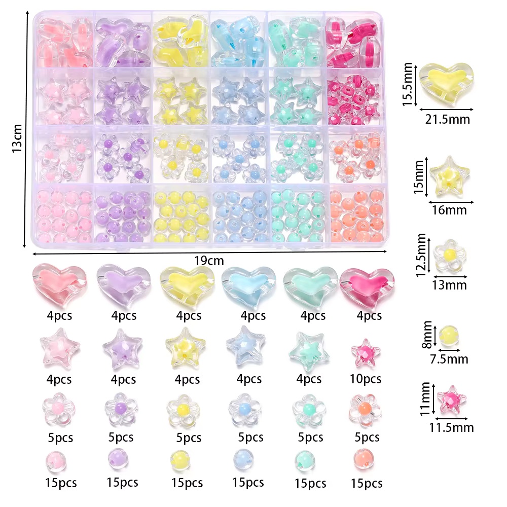 174pcs/Box Heart Acrylic Beads - Jewelry Making Kits For Kids のレビューと価格
