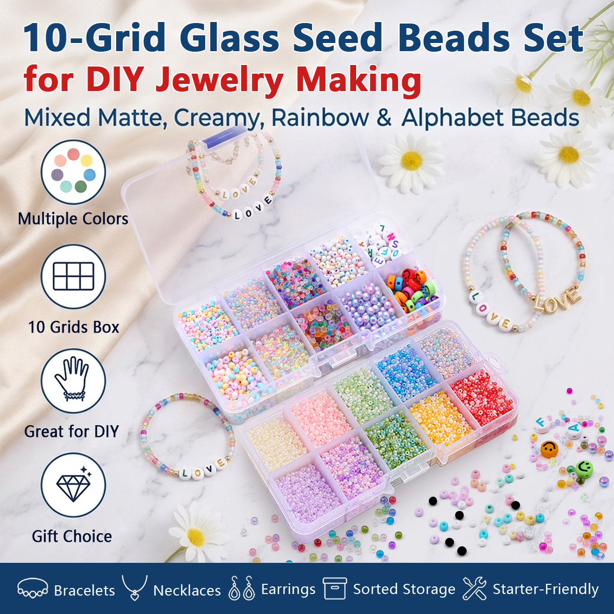 2mm 3mm Glass Seed Beads Kit w - Jewelry Making Box のレビューと価格