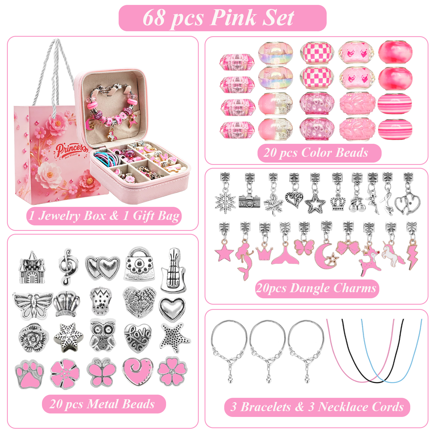 68pcs pink beaded jewelry set, - Jewelry Making Kits For Kids のレビューと価格