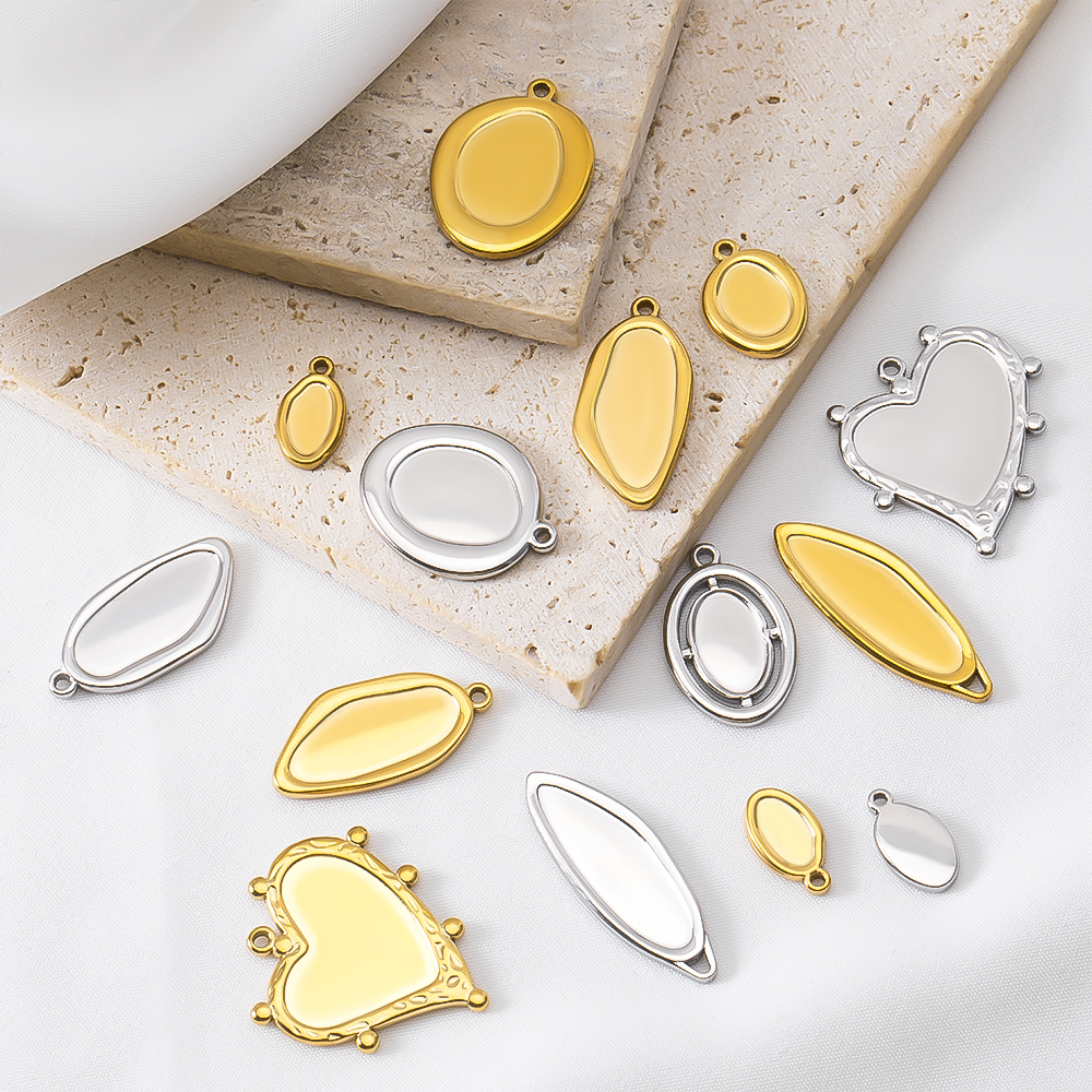 5pcs Stainless Steel Oval Hear - Jewelry Making With Stones のレビューと価格